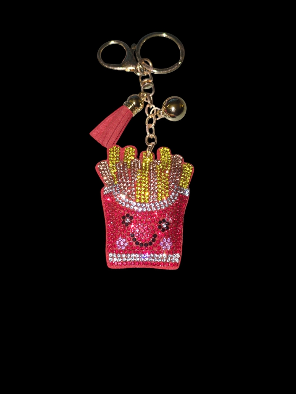 Sparkly Smiley French Fries Keychain - Red & Yellow